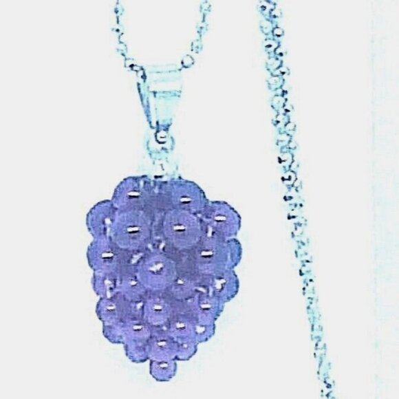 Necklace Purple Grape Cluster  1/2 " Bead 18"  Silver Chain - Picture 1 of 4